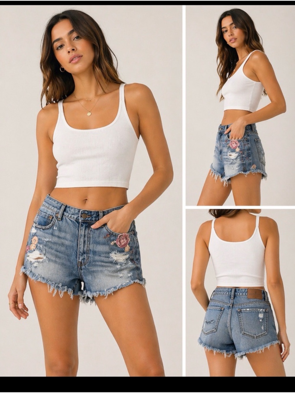 American eagle outfitters Floral Embroidered Denim Jean Shorts size 8 boho